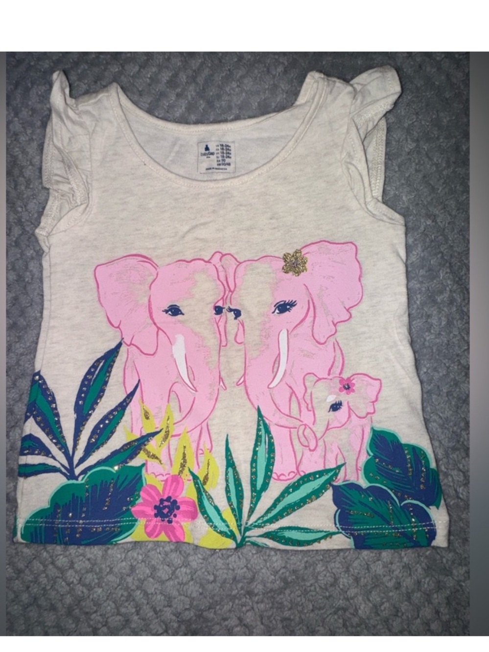 GAP Baby Girls 18-24M Pink Elephant Ruffle Tank Top